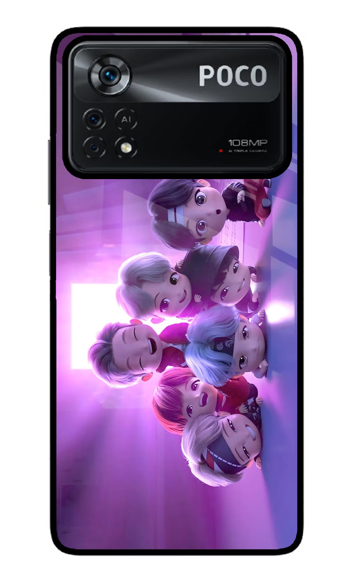 BTS Chibi Poco X4 Pro Glass Case Back Cover by Casekaro