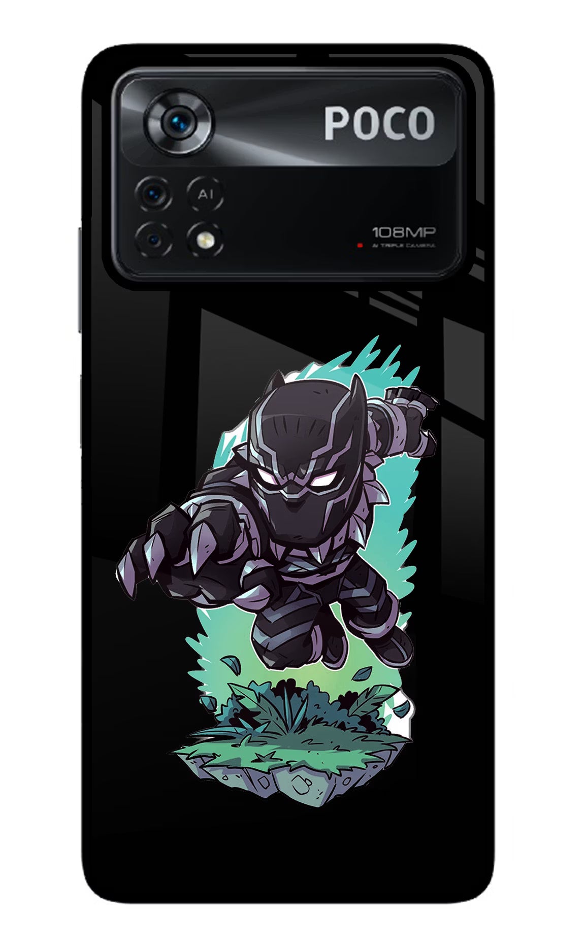 Black Panther Poco X4 Pro Glass Case Back Cover by Casekaro