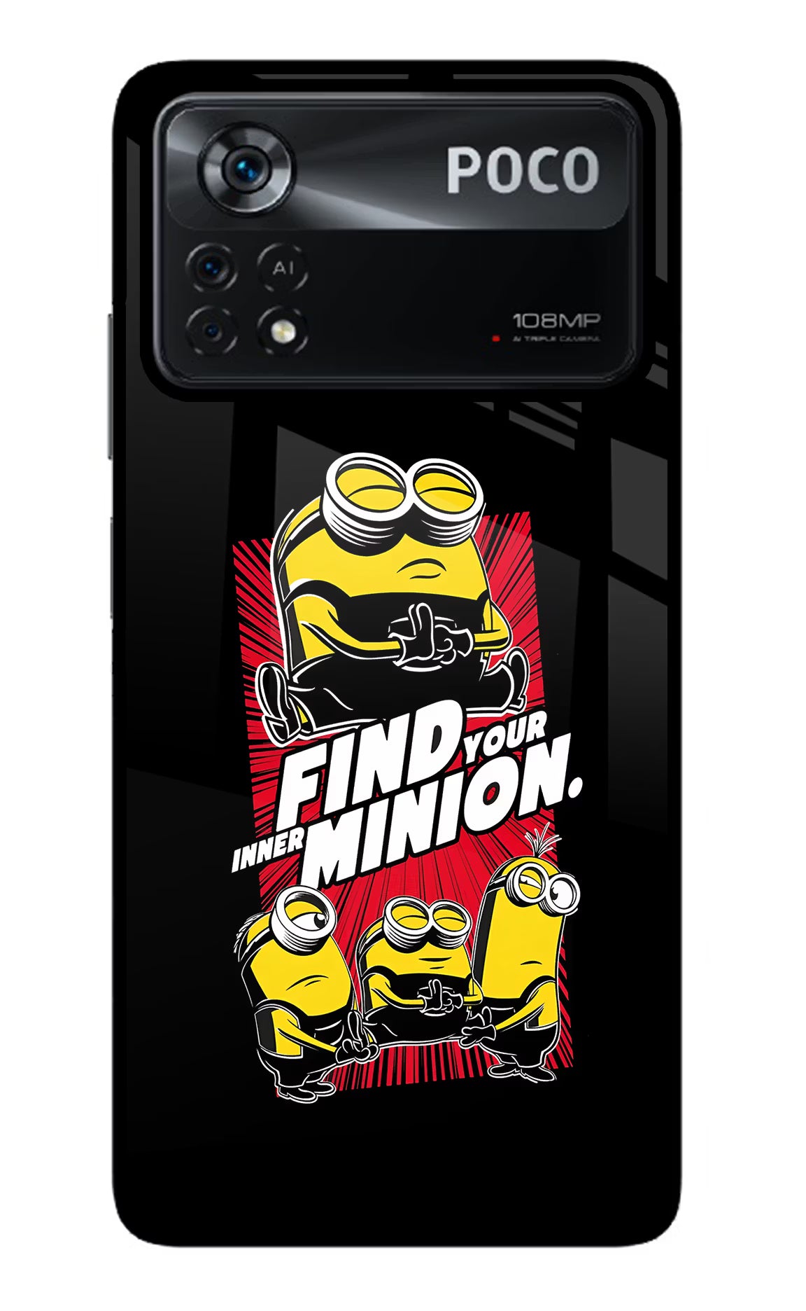 Find your inner Minion Poco X4 Pro Glass Case Back Cover by Casekaro