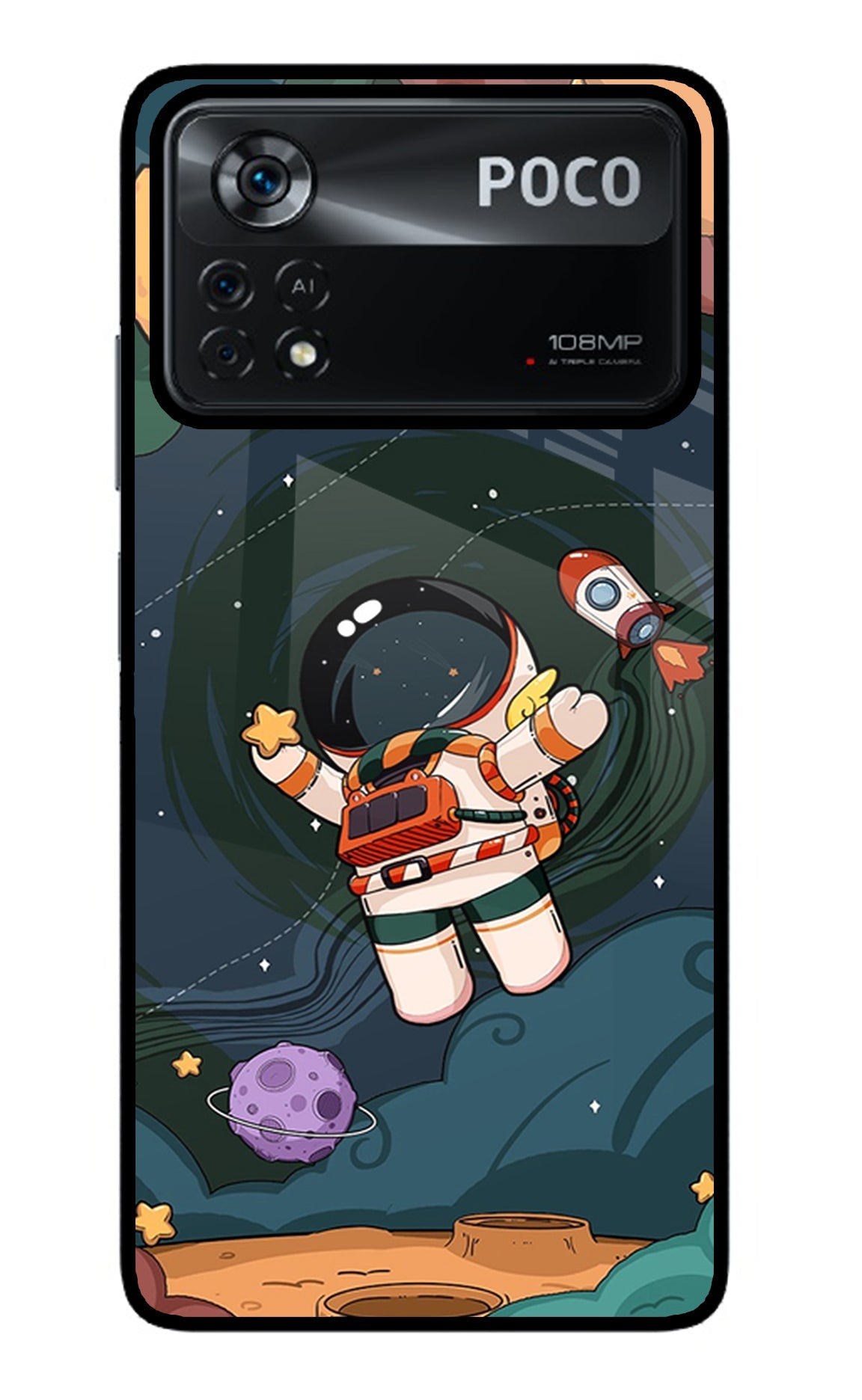 Cartoon Astronaut Poco X4 Pro Glass Case
