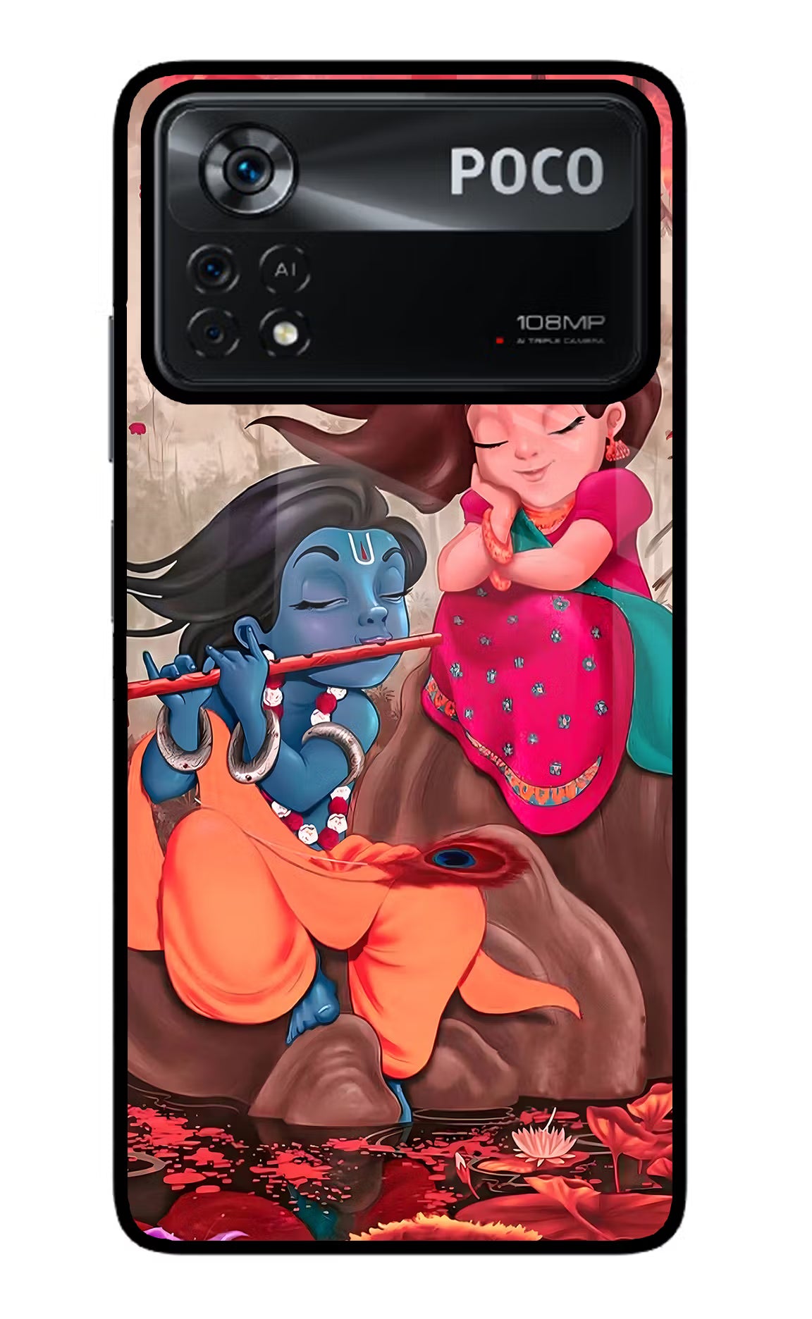 Radhe Krishna Poco X4 Pro Glass Case Back Cover by Casekaro