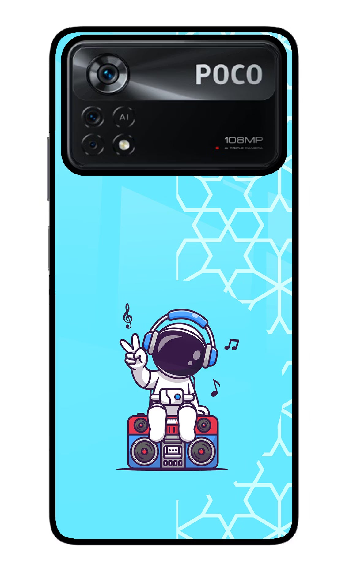 Cute Astronaut Chilling Poco X4 Pro Glass Case Back Cover by Casekaro