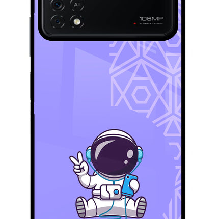 Cute Astronaut Chilling Poco X4 Pro Glass Case Back Cover by Casekaro