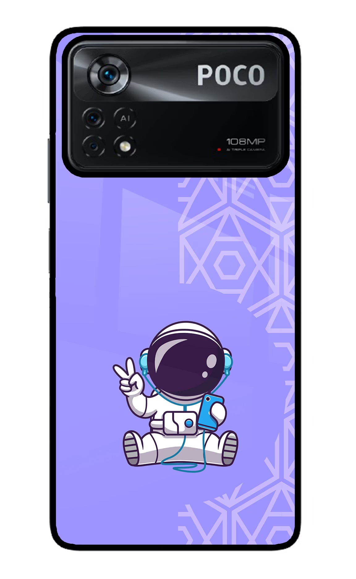 Cute Astronaut Chilling Poco X4 Pro Glass Case Back Cover by Casekaro
