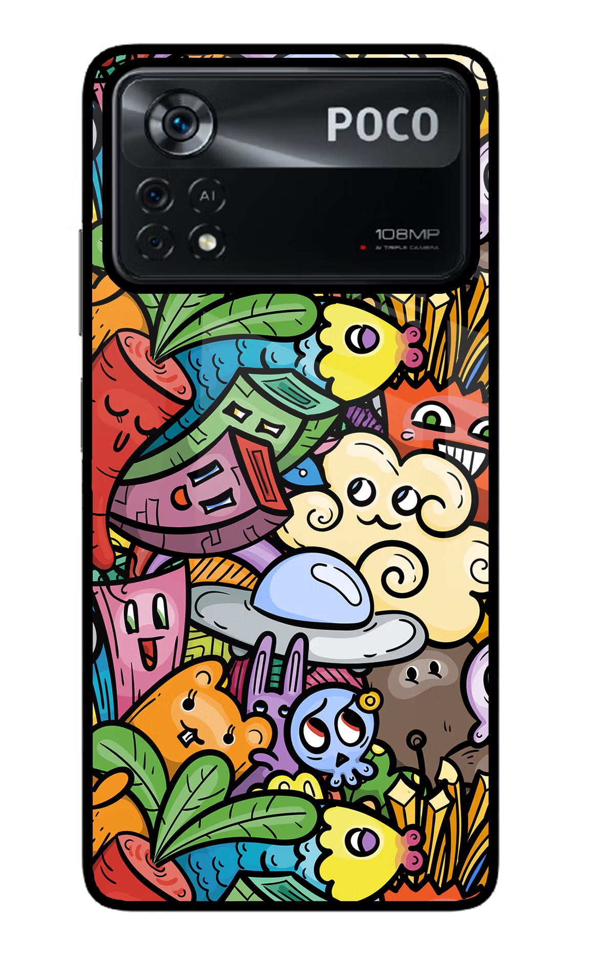Veggie Doodle Poco X4 Pro Glass Case Back Cover by Casekaro