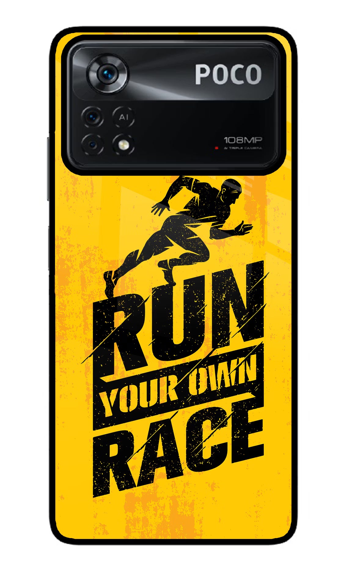 Run Your Own Race Poco X4 Pro Glass Case Back Cover by Casekaro