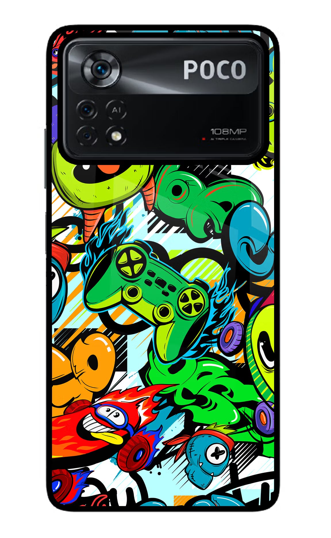 Game Doodle Poco X4 Pro Glass Case Back Cover by Casekaro