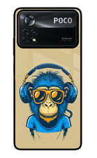 Monkey Headphone Poco X4 Pro Glass Case Back Cover by Casekaro