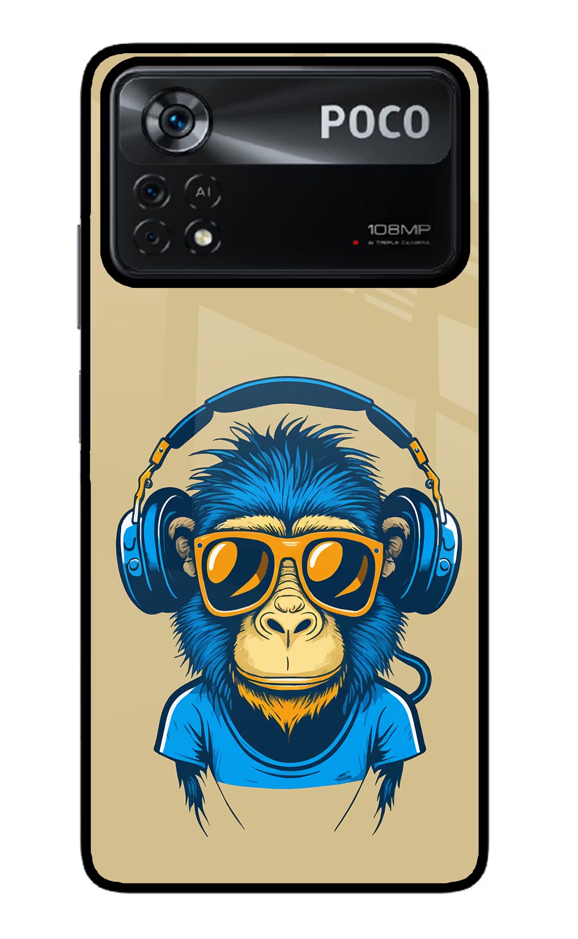 Monkey Headphone Poco X4 Pro Glass Case Back Cover by Casekaro