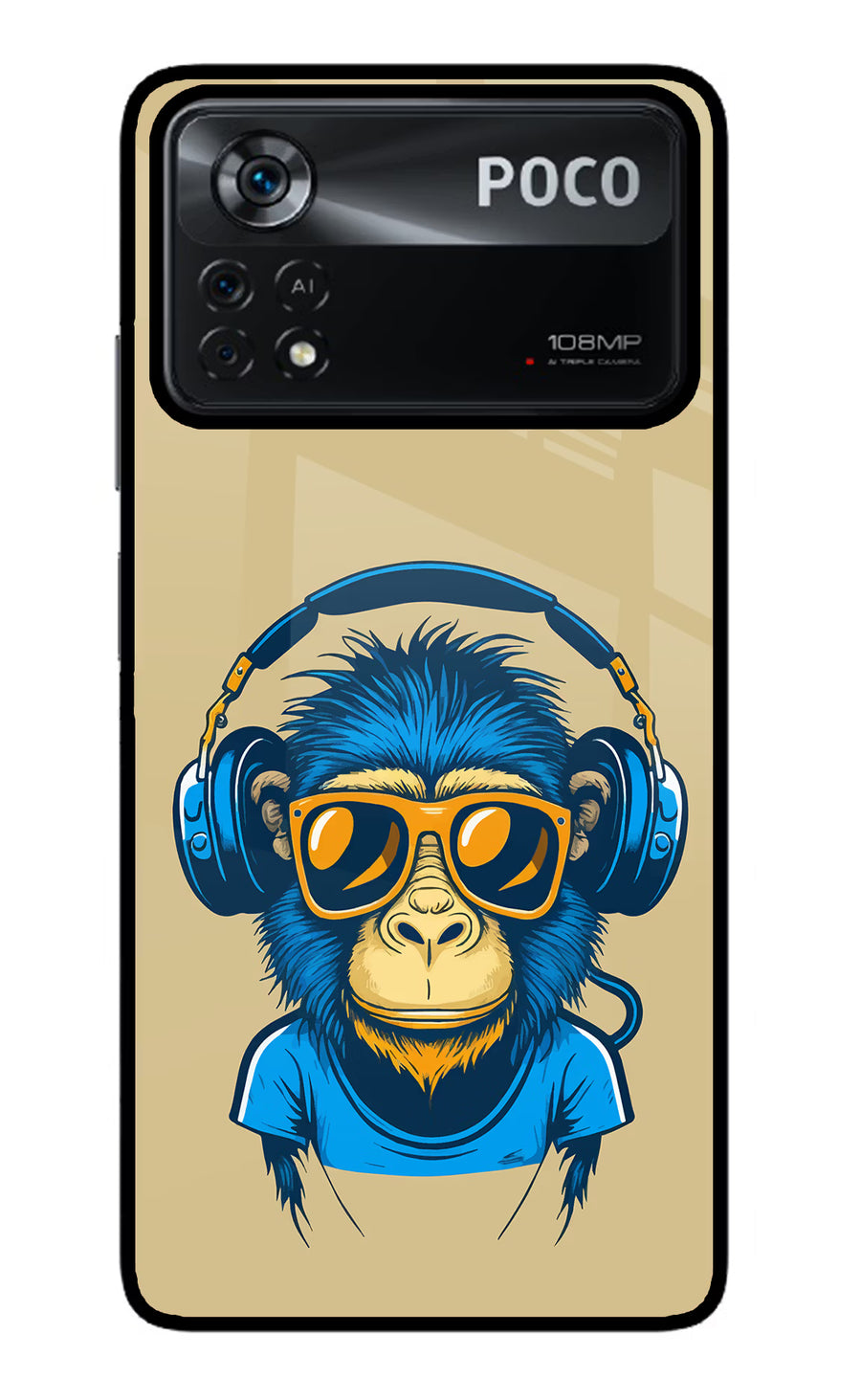 Monkey Headphone Poco X4 Pro Back Cover, Glass case