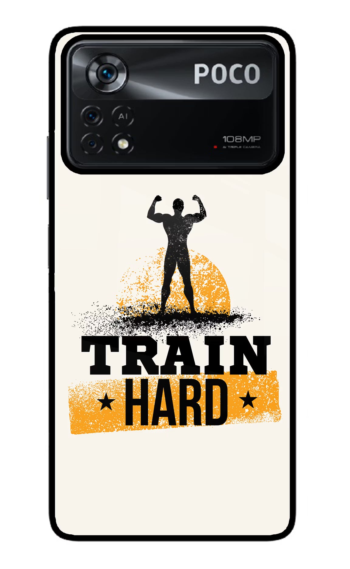 Train Hard Poco X4 Pro Glass Case Back Cover by Casekaro
