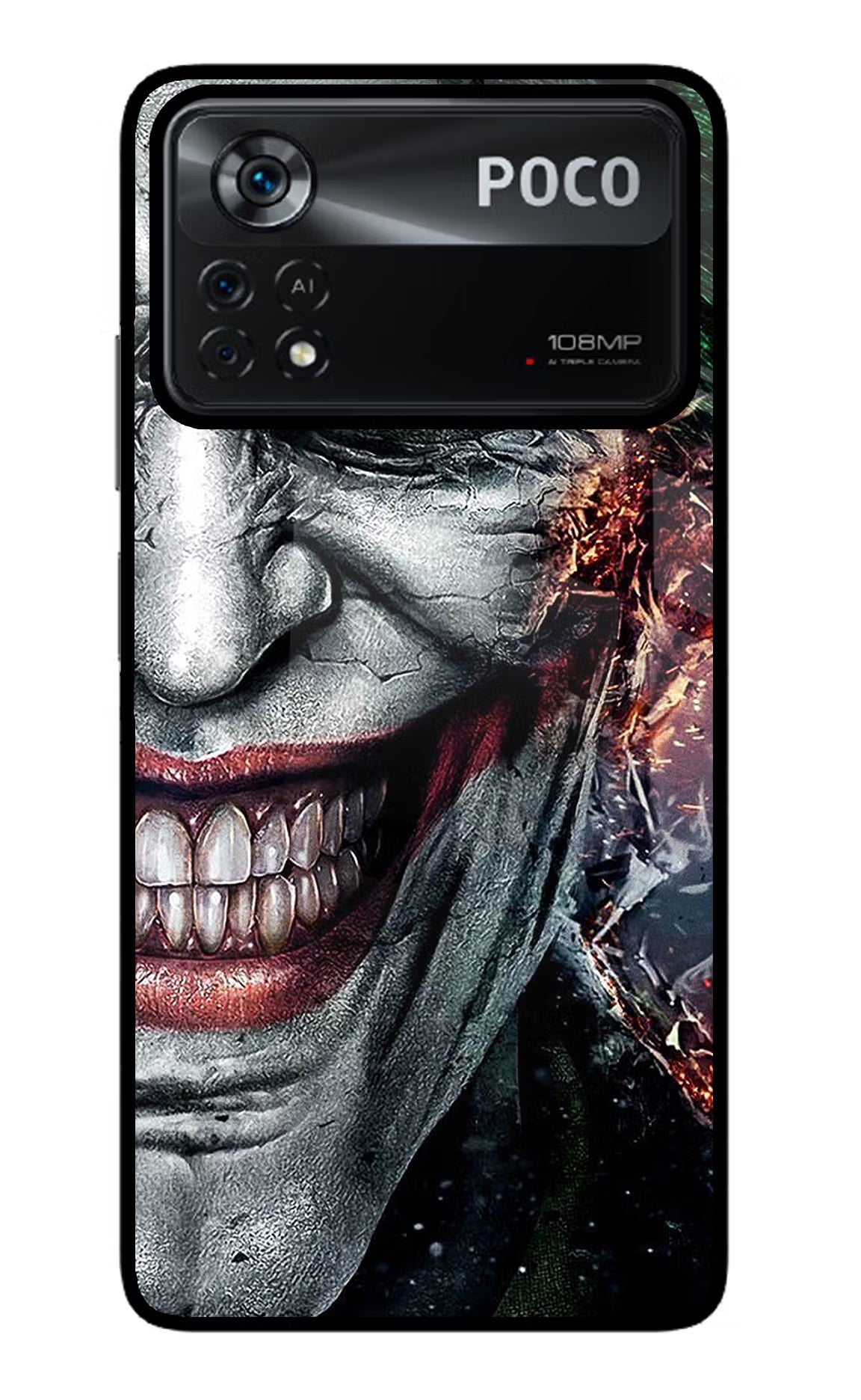 Joker Cam Poco X4 Pro Glass Case Back Cover by Casekaro