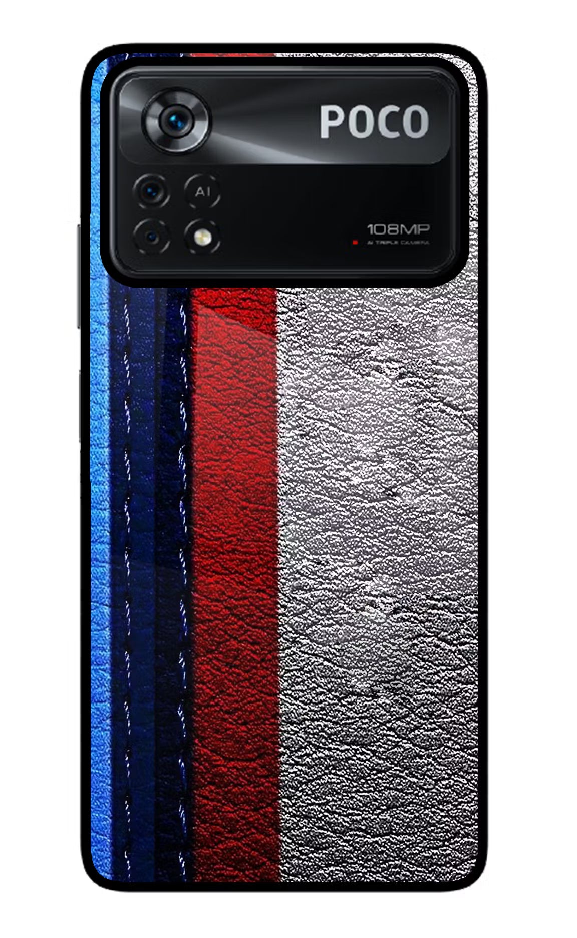 BMW Stripes Poco X4 Pro Glass Case Back Cover by Casekaro