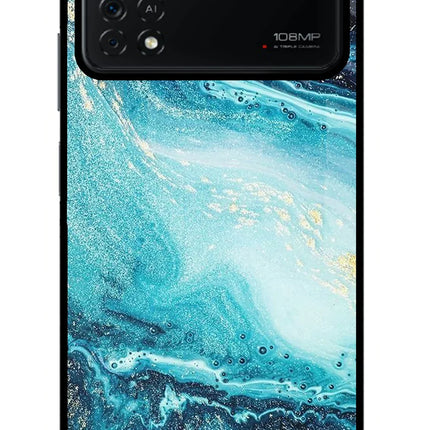 Blue Glitter Marble Poco X4 Pro Glass Case