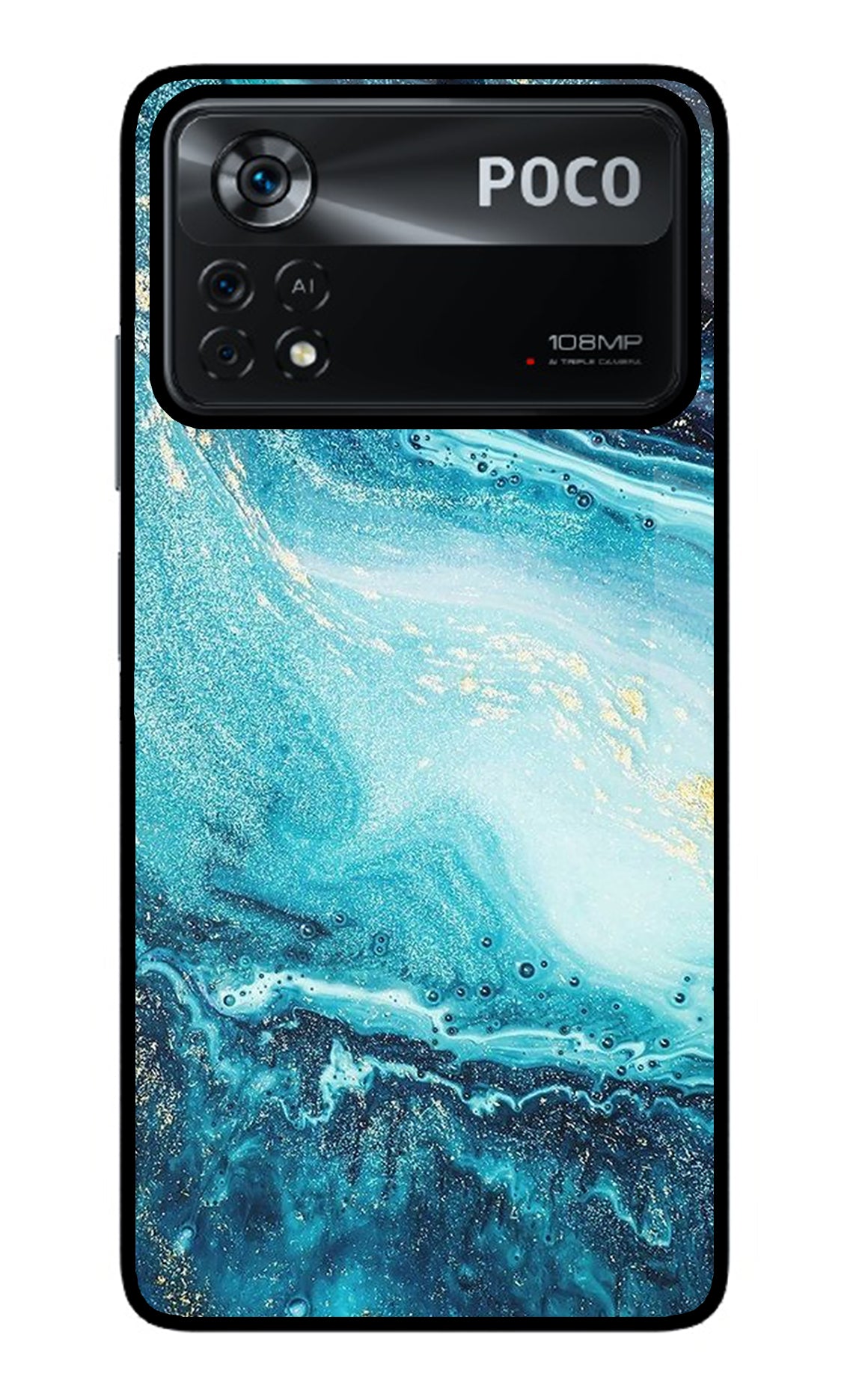 Blue Glitter Marble Poco X4 Pro Back Cover