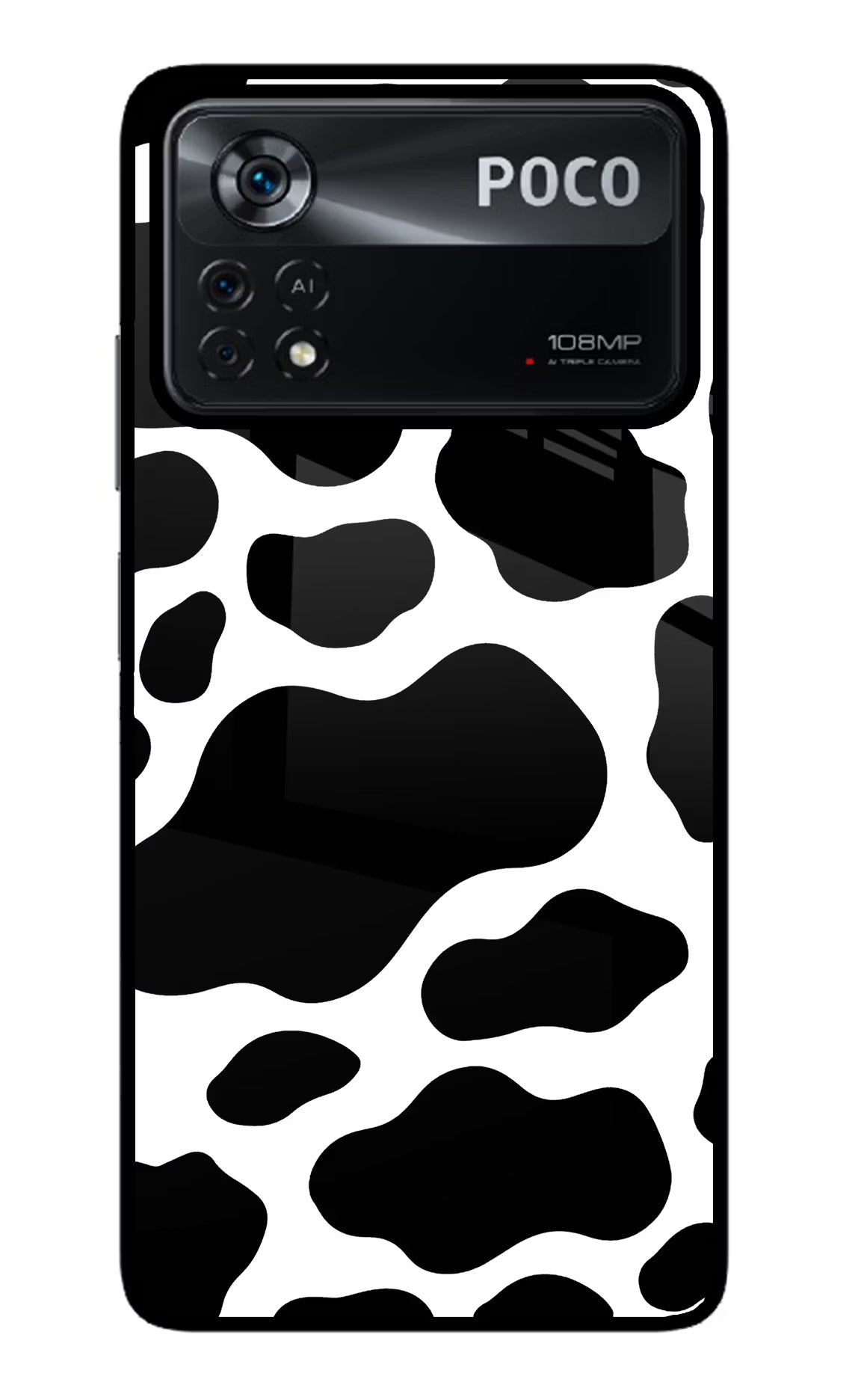 Cow Spots Poco X4 Pro Glass Case Back Cover by Casekaro