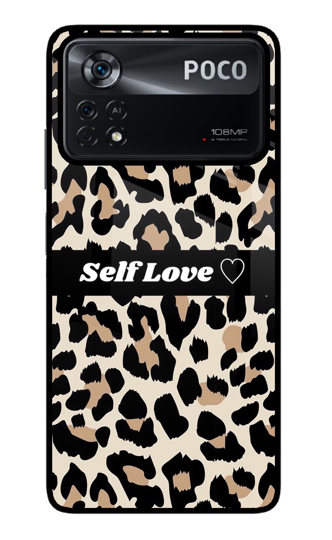 Leopard Print Self Love Poco X4 Pro Glass Case Back Cover by Casekaro