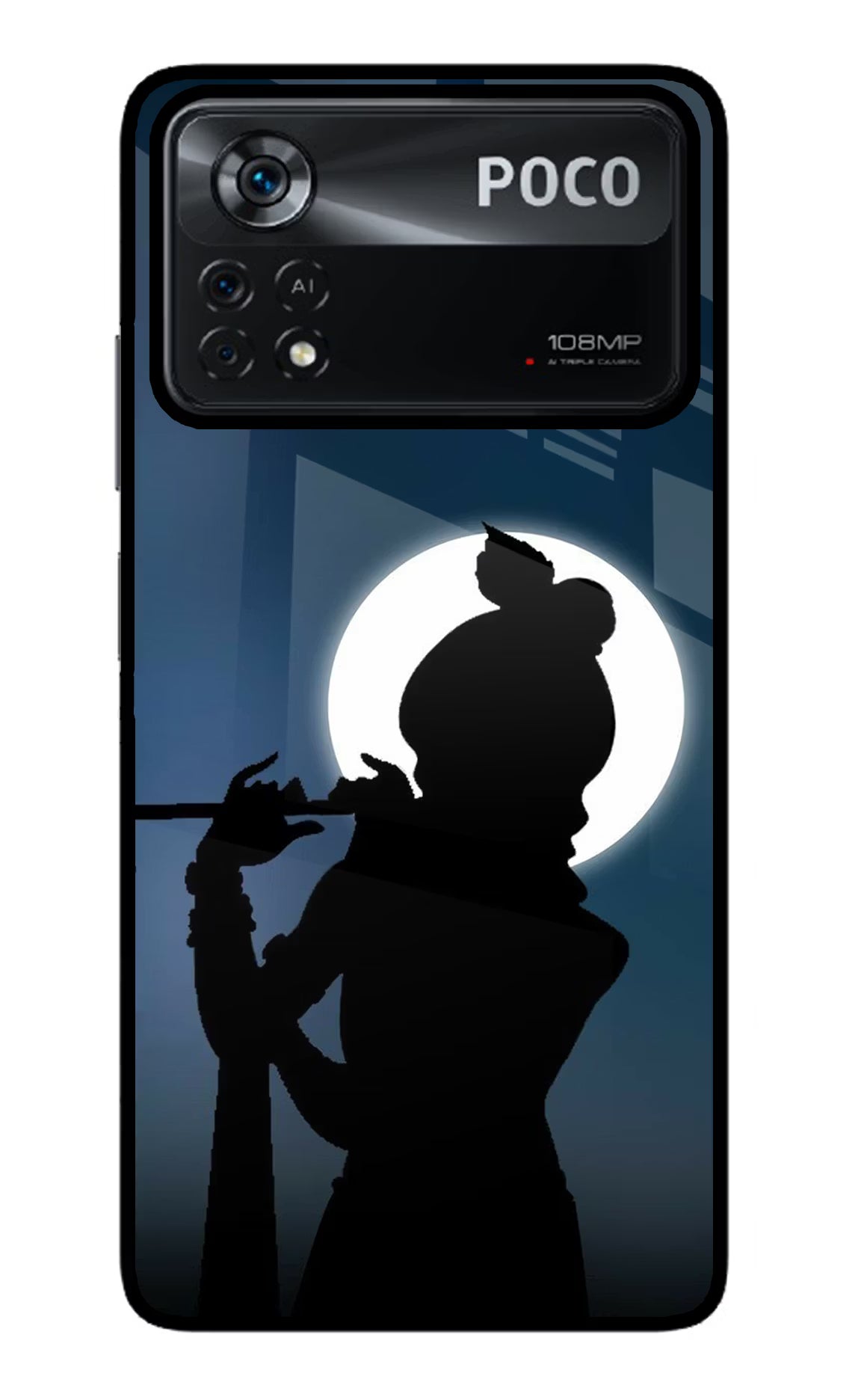 Shri Krishna Silhouette Poco X4 Pro Glass Case Back Cover by Casekaro