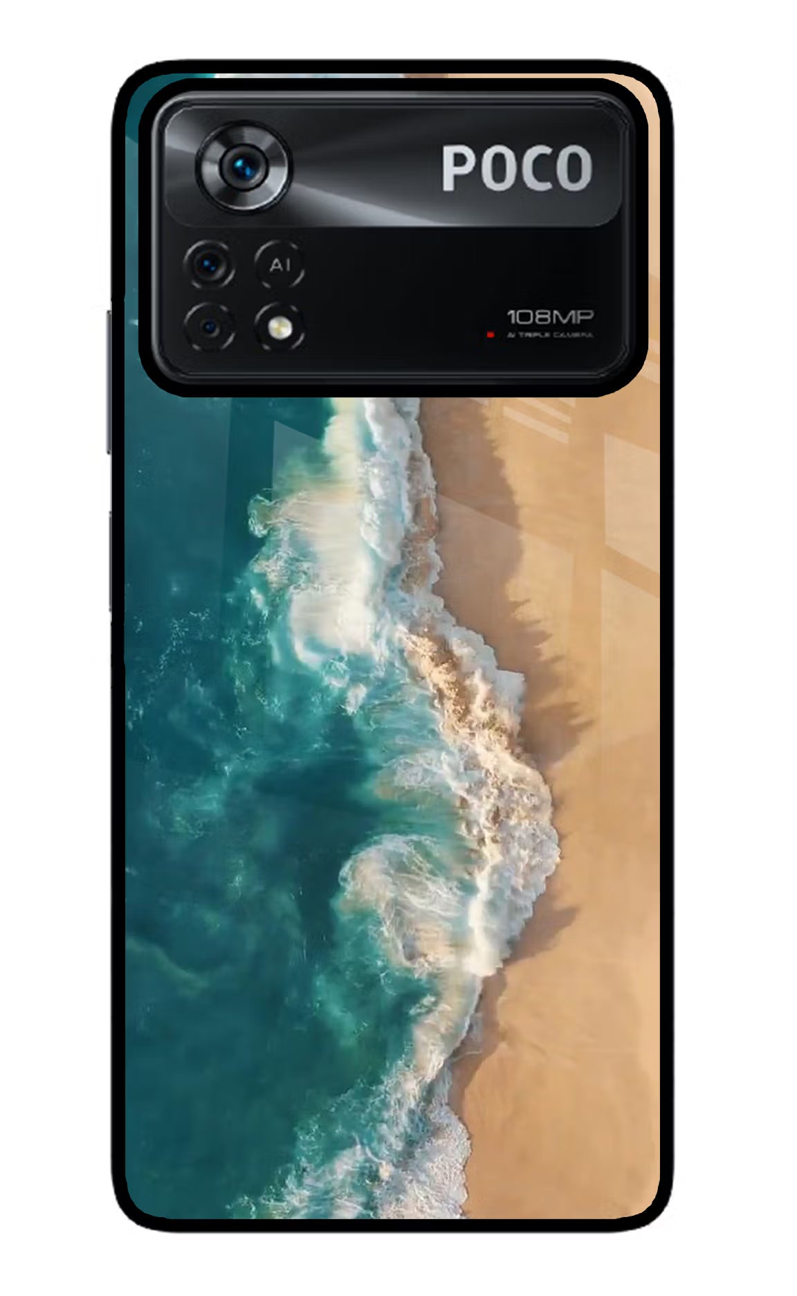 Ocean Beach Poco X4 Pro Glass Case Back Cover by Casekaro