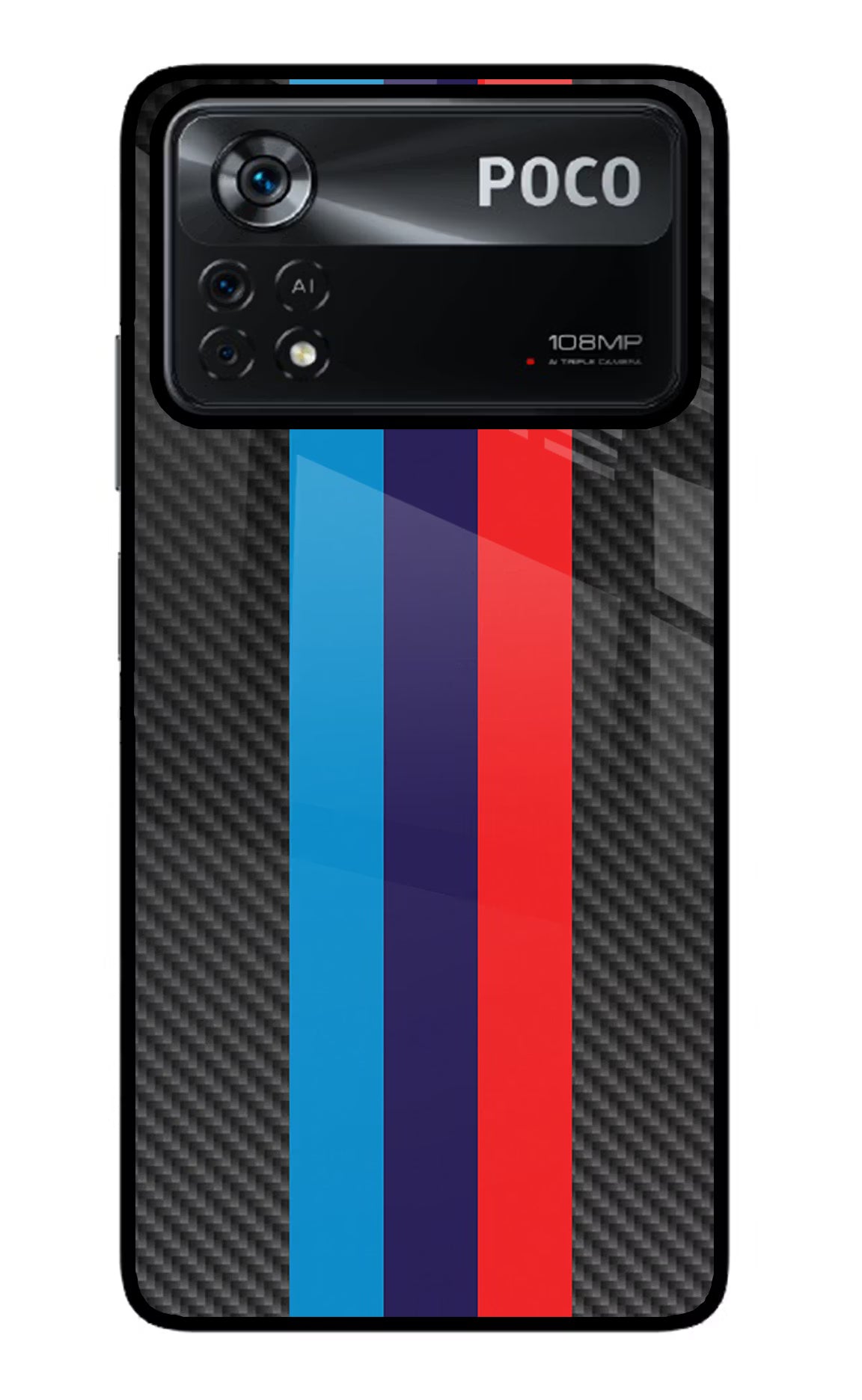 BMW Stripes Pattern Poco X4 Pro Glass Case Back Cover by Casekaro