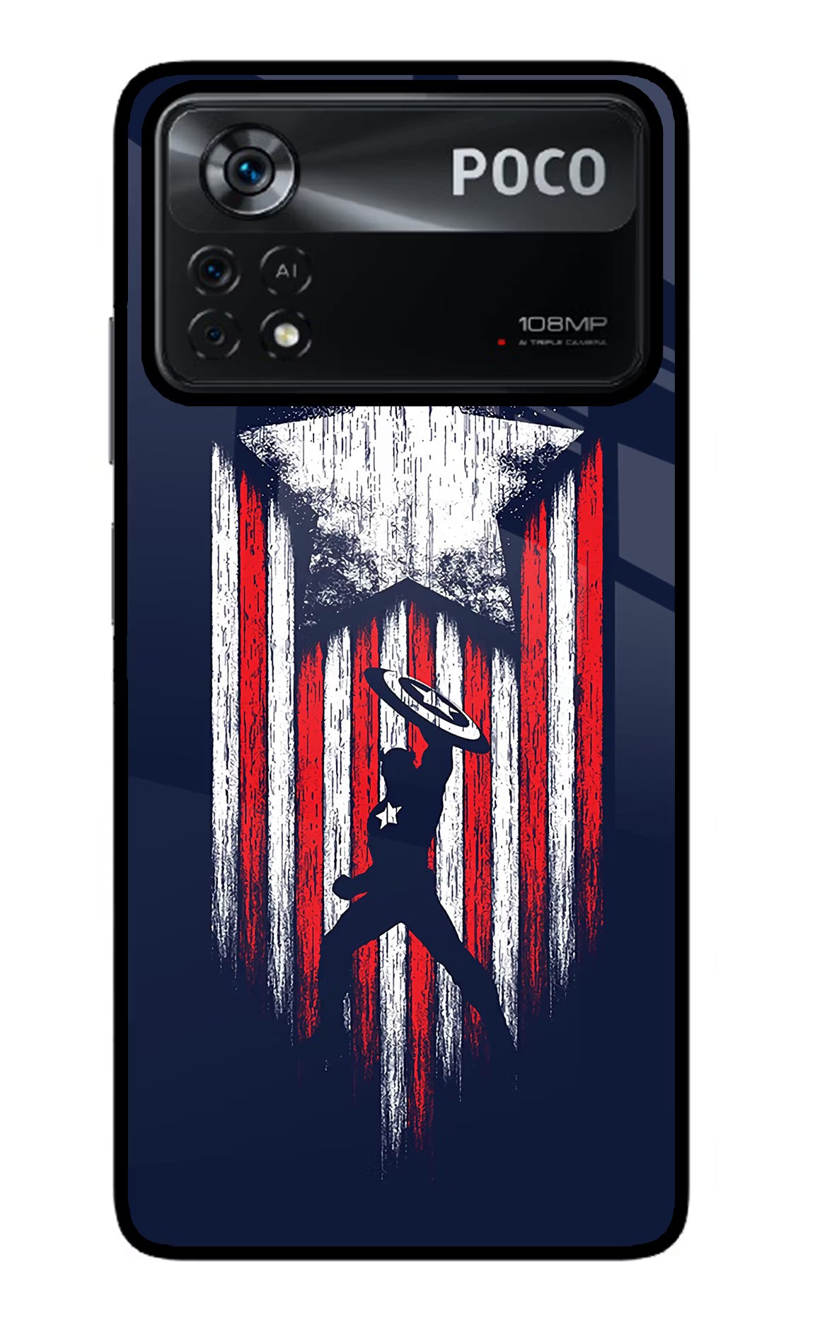 Captain America Marvel Art Poco X4 Pro Glass Case Back Cover by Casekaro
