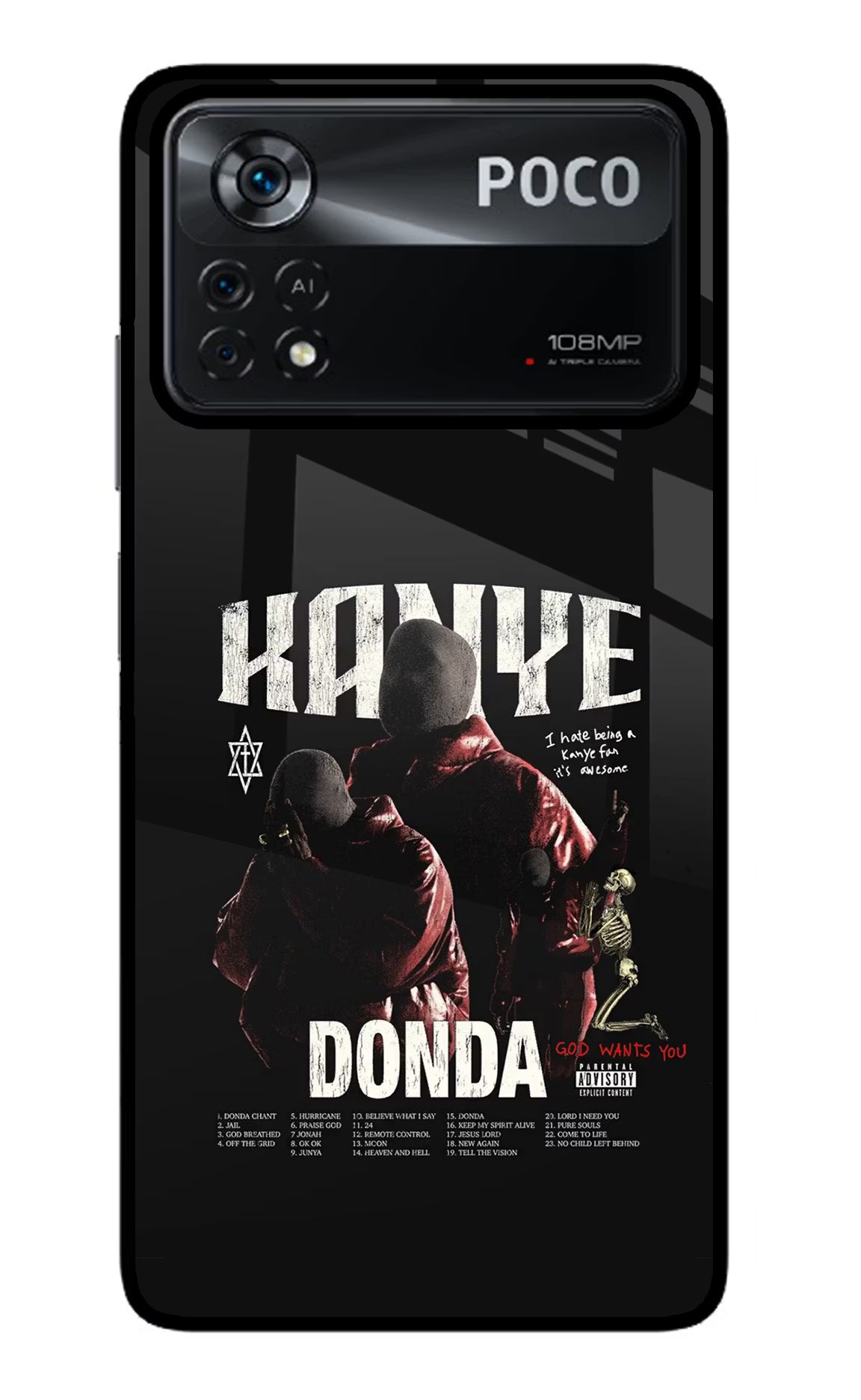Donda Kanye West Poco X4 Pro Glass Case Back Cover by Casekaro