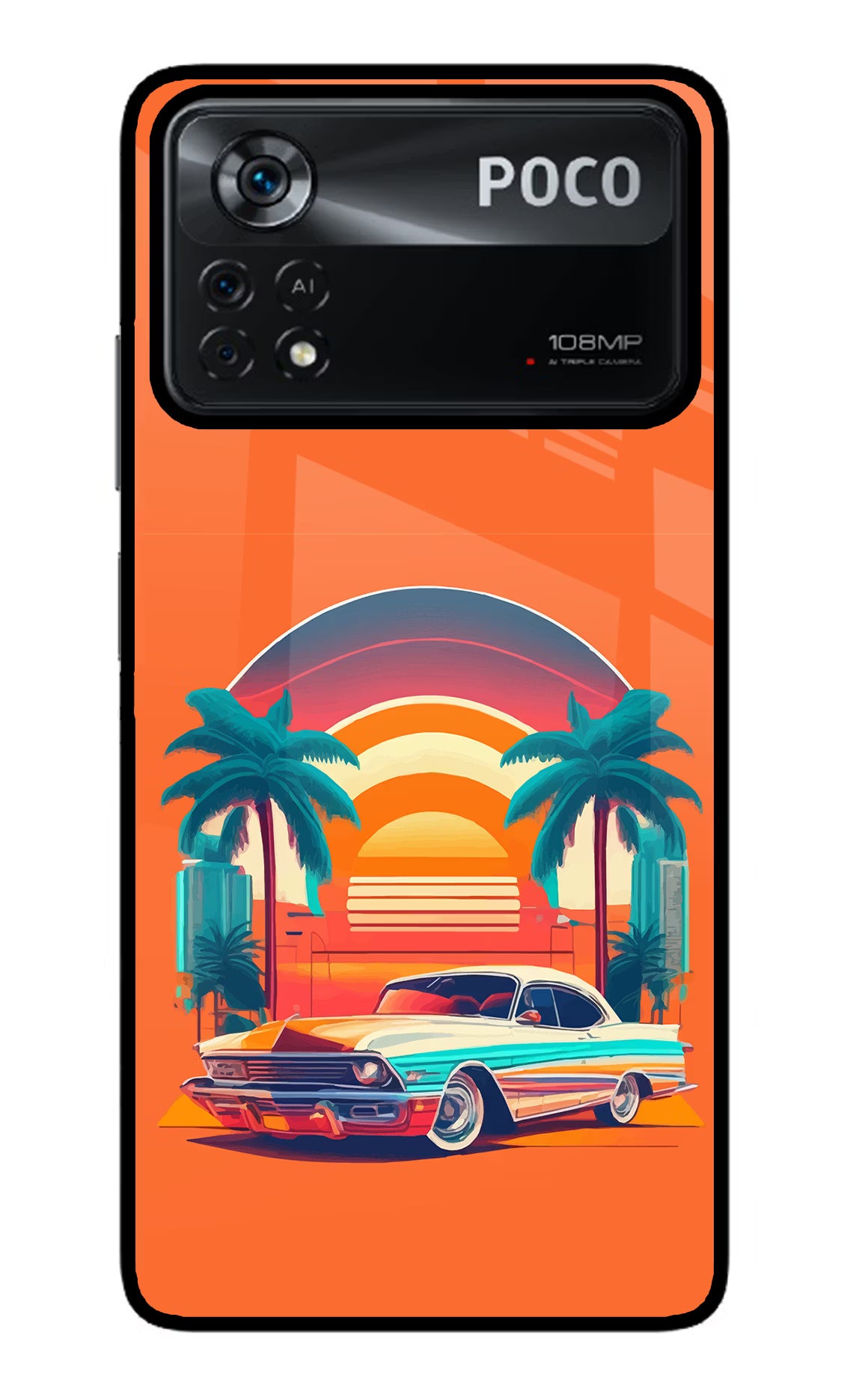 Palm Drive 80s Poco X4 Pro Glass Case Back Cover by Casekaro