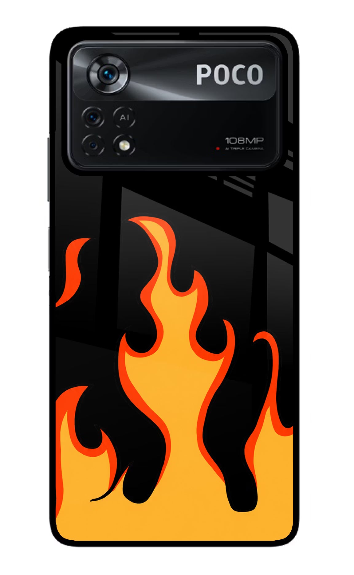 Fired Up – Black Poco X4 Pro Glass Case