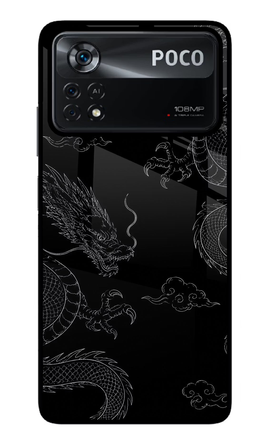 Twin Dragons Poco X4 Pro Glass Case Back Cover by Casekaro
