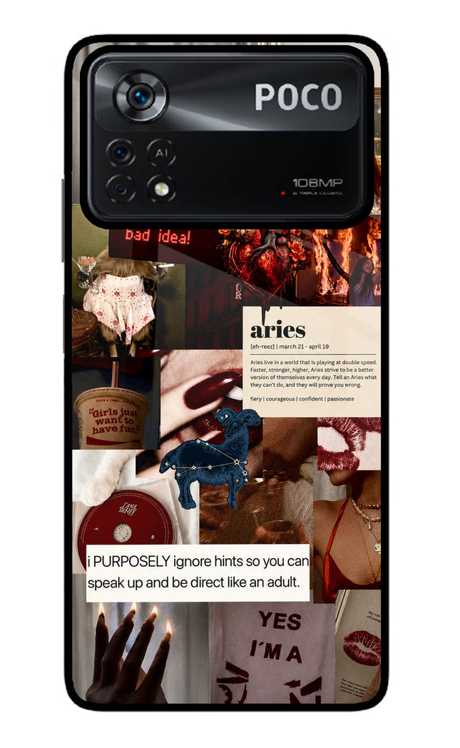 Zodiac Aries Poco X4 Pro Glass Case