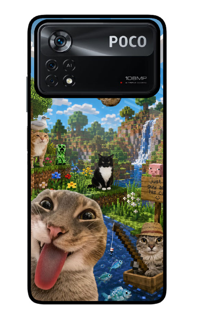 Minecraft Cat Chaos Poco X4 Pro Glass Case