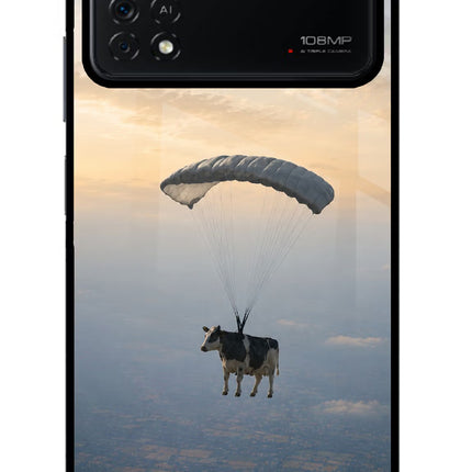 Skydiving Cow Poco X4 Pro Glass Case