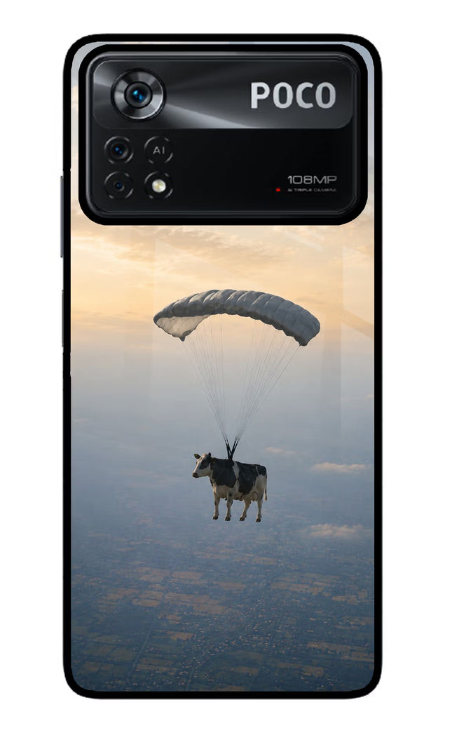 Skydiving Cow Poco X4 Pro Glass Case