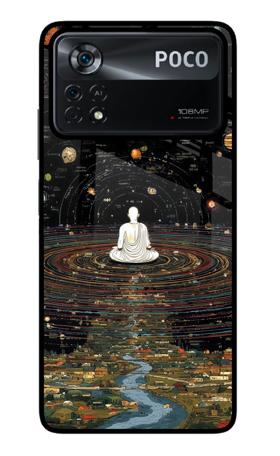 Space Monk Poco X4 Pro Back Cover, Glass case