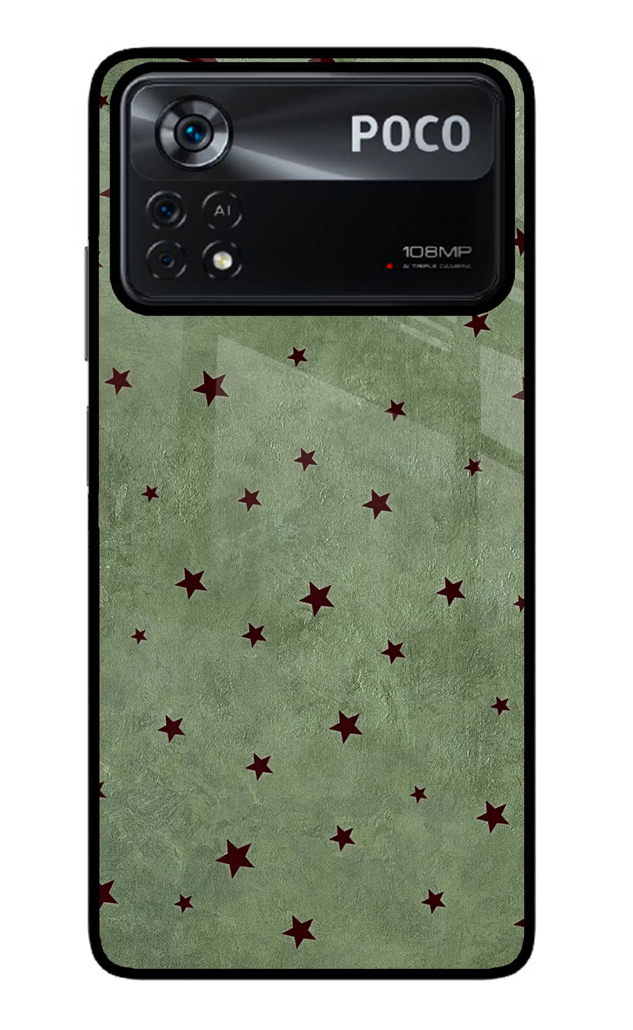 Green Stars Poco X4 Pro Back Cover, Glass case