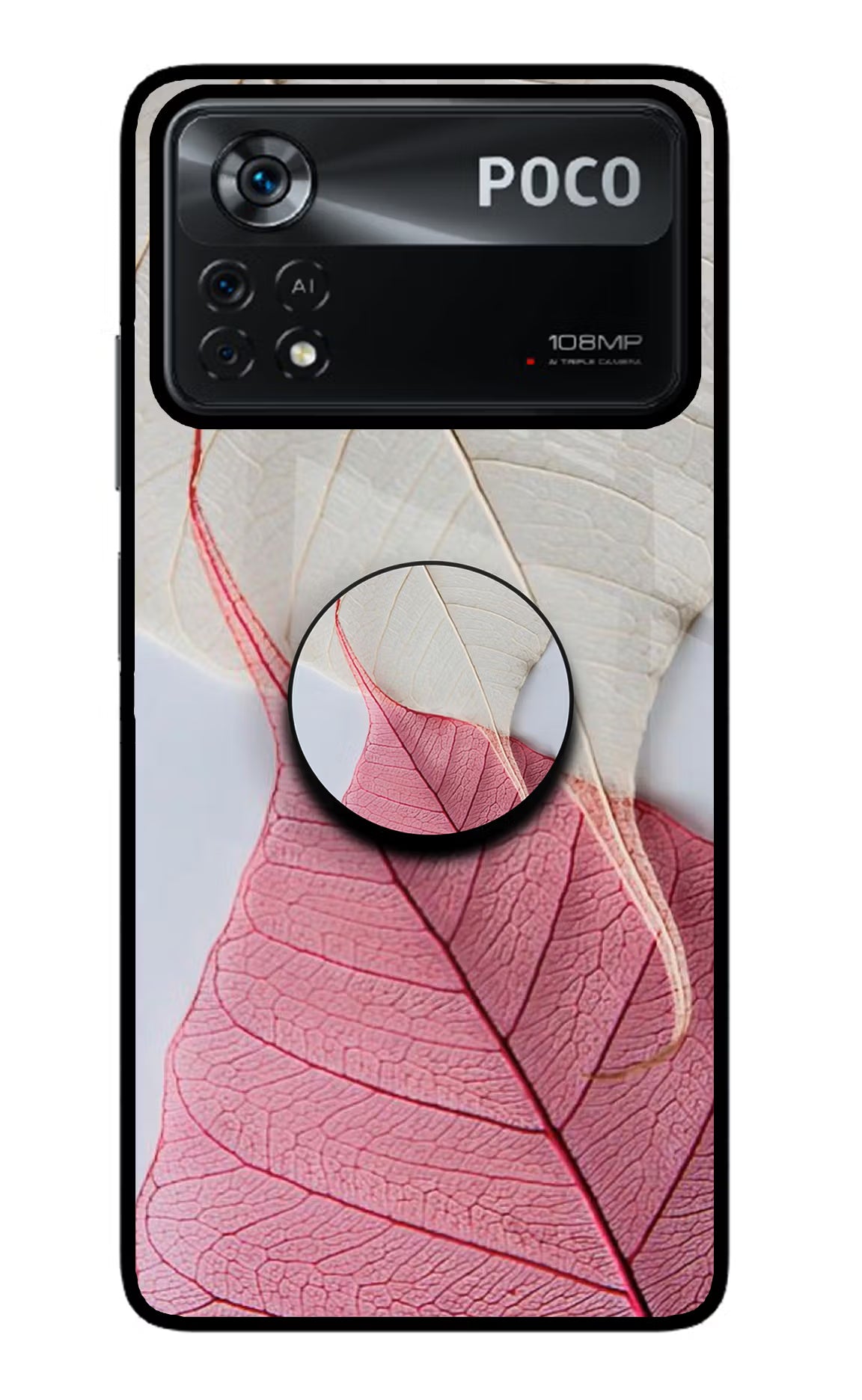 White Pink Leaf Poco X4 Pro Pop Case by Casekaro