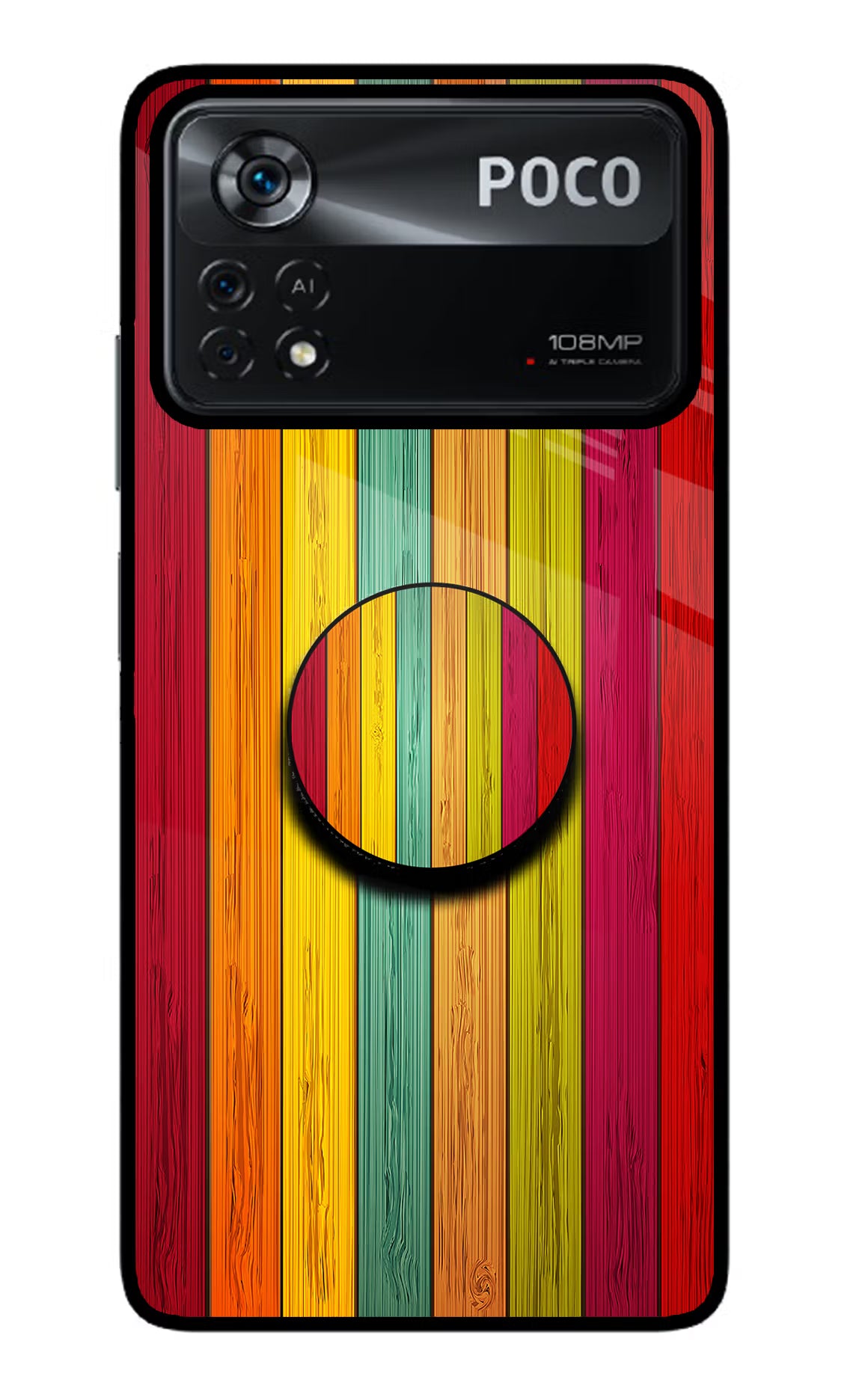 Multicolor Wooden Poco X4 Pro Pop Case by Casekaro