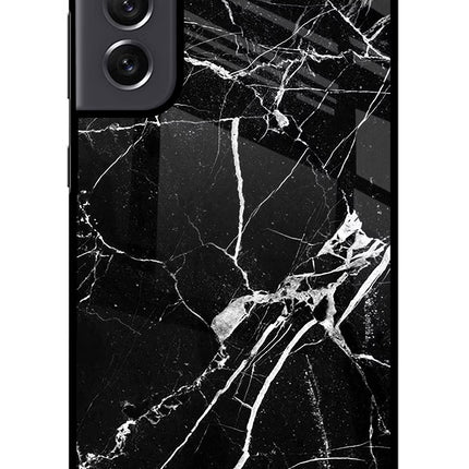 Black Marble Pattern Samsung S21 FE 5G Glass Case Back Cover by Casekaro