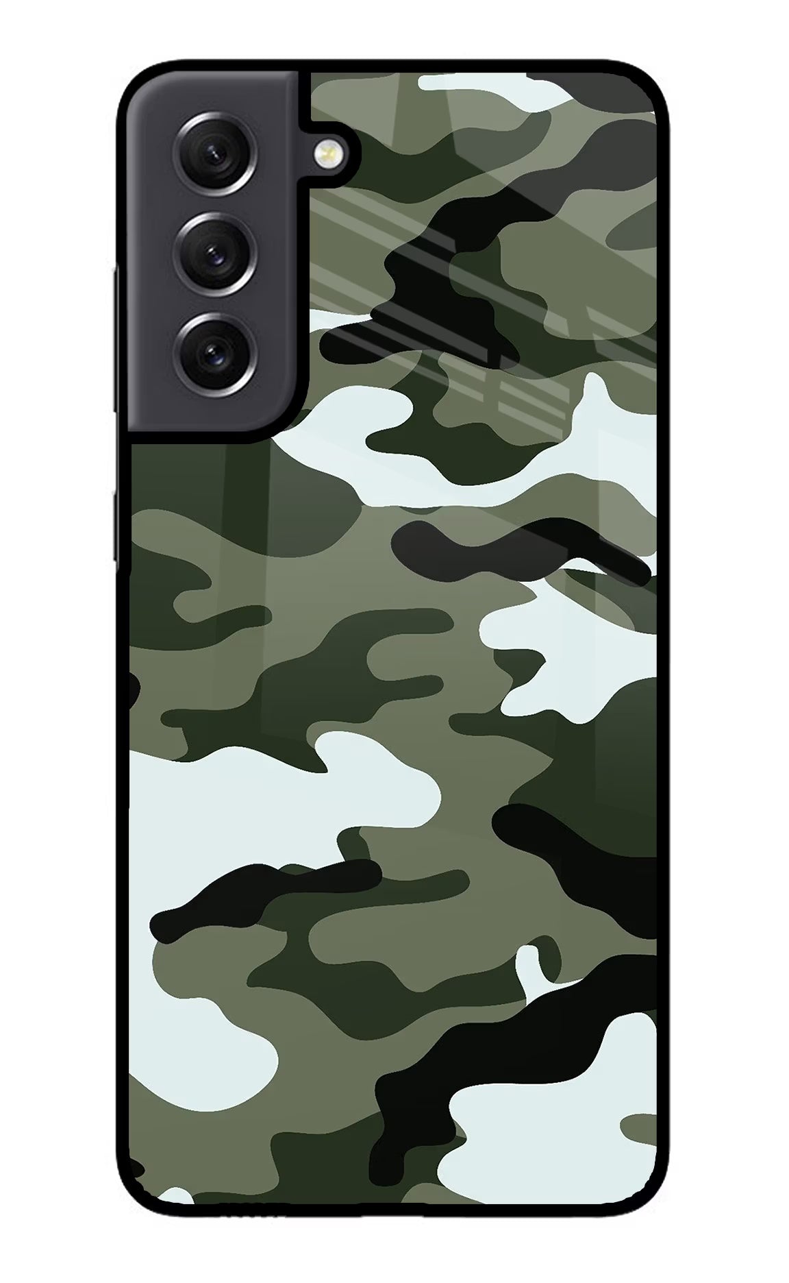 Camouflage Samsung S21 FE 5G Glass Case Back Cover by Casekaro