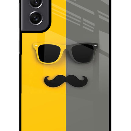 Sunglasses with Mustache Samsung S21 FE 5G Glass Case Back Cover by Casekaro