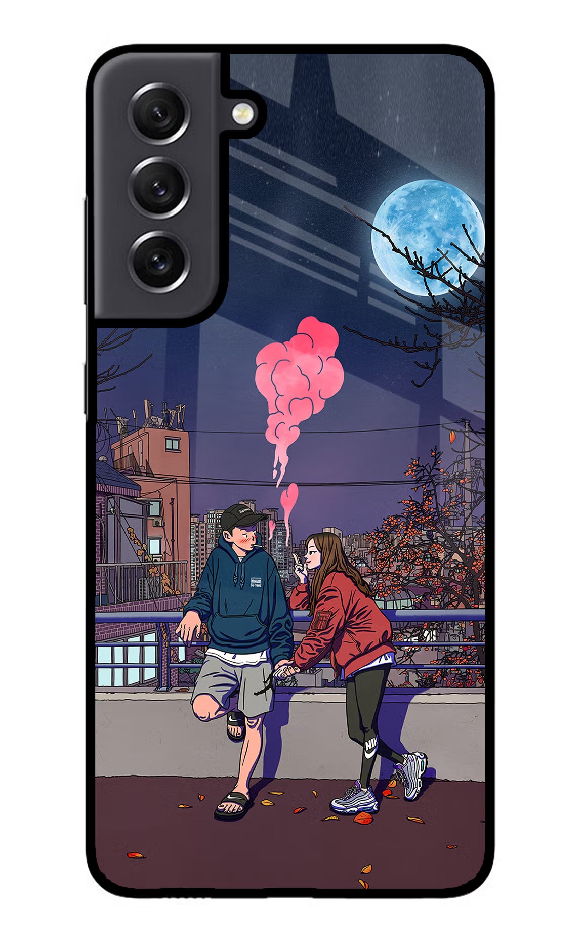 Chilling Couple Samsung S21 FE 5G Glass Case Back Cover by Casekaro