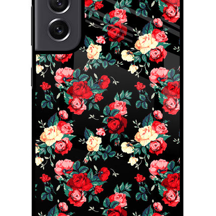 Rose Pattern Samsung S21 FE 5G Glass Case Back Cover by Casekaro