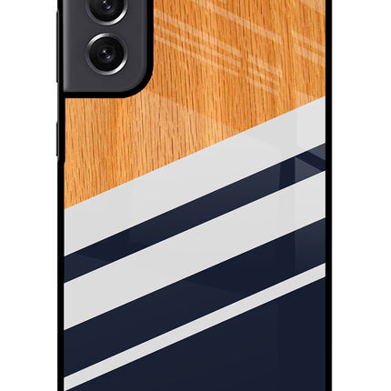 Blue and white wooden Samsung S21 FE 5G Glass Case Back Cover by Casekaro