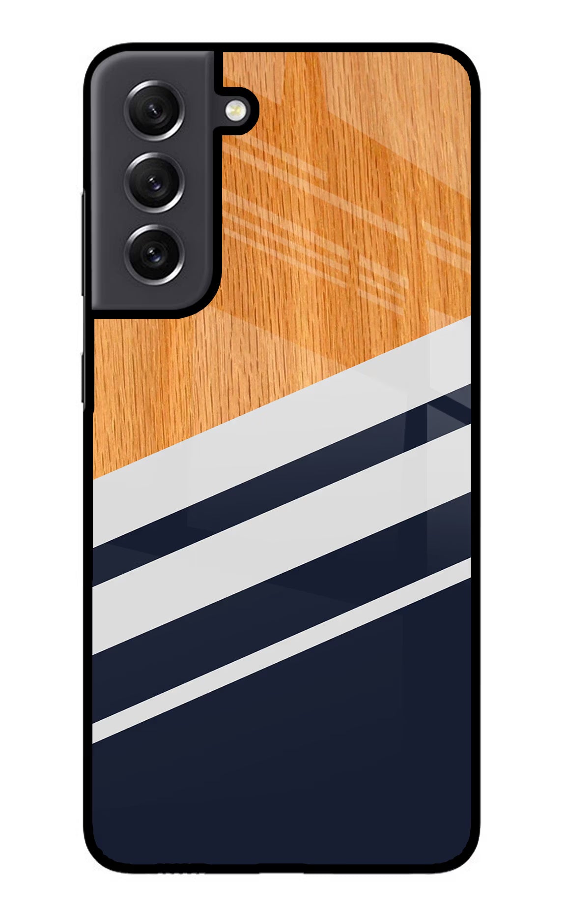 Blue and white wooden Samsung S21 FE 5G Glass Case Back Cover by Casekaro