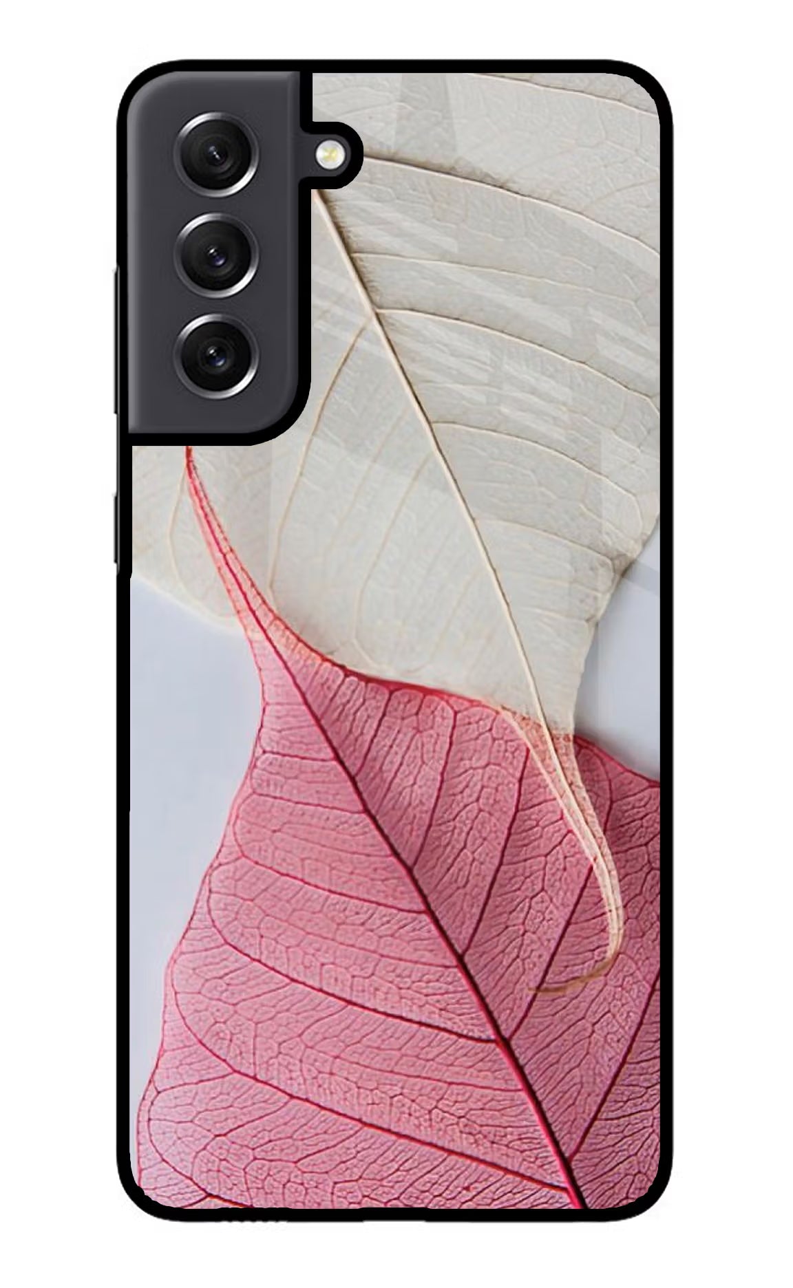 White Pink Leaf Samsung S21 FE 5G Glass Case Back Cover by Casekaro