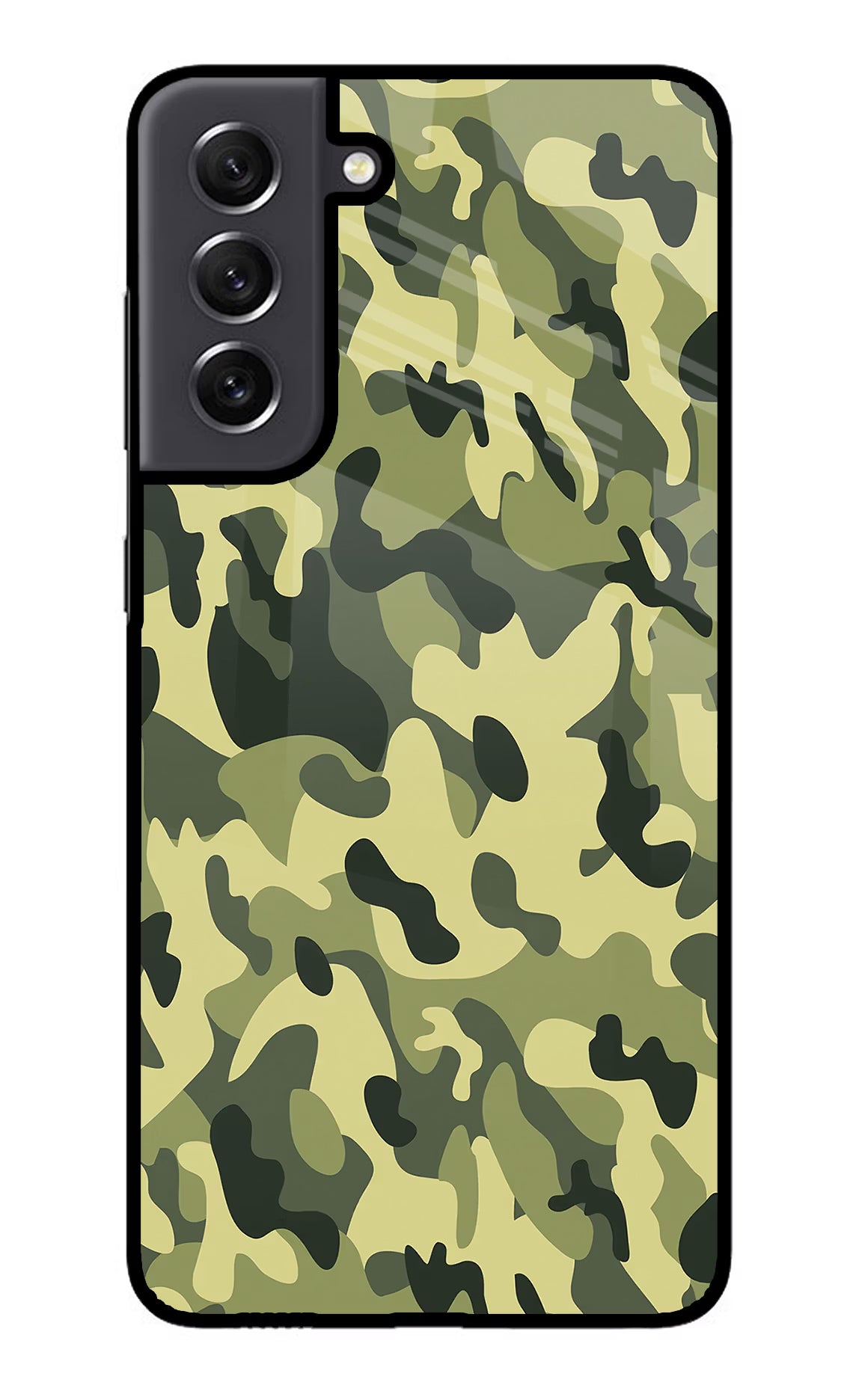 Camouflage Samsung S21 FE 5G Glass Case Back Cover by Casekaro