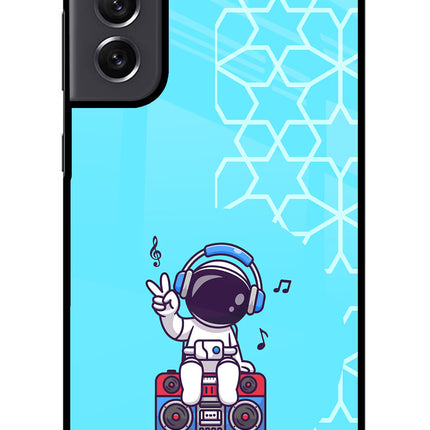Cute Astronaut Chilling Samsung S21 FE 5G Glass Case Back Cover by Casekaro