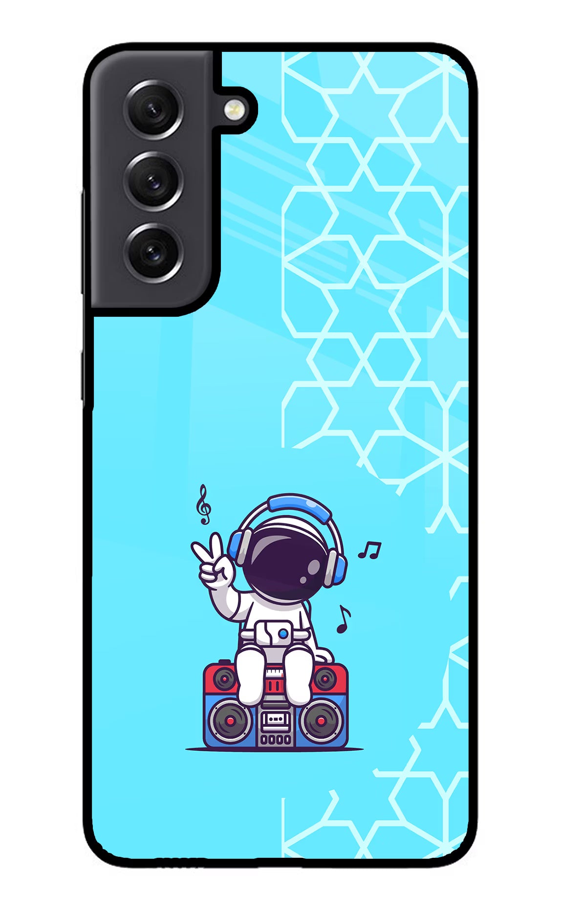 Cute Astronaut Chilling Samsung S21 FE 5G Glass Case Back Cover by Casekaro