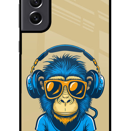 Monkey Headphone Samsung S21 FE 5G Glass Case Back Cover by Casekaro