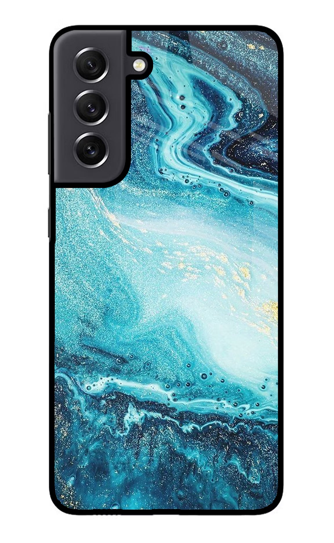 Blue Glitter Marble Samsung S21 FE 5G Glass Case Back Cover by Casekaro